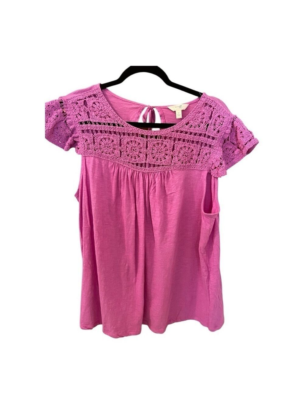 Terra & Sky Women’s Top, Size 1X, Pink Slipover, Crotched Top, Cap Sleeves.